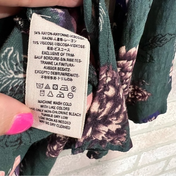 Free People Heartbeat Green Floral Print Shift Mini Tunic Dress Size XS - Picture 10 of 10